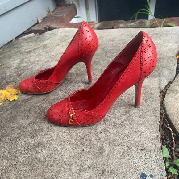 Christian Dior Red Cannage Leather Cut out Heeled Pumps, size  39 - Picture 7 of 15